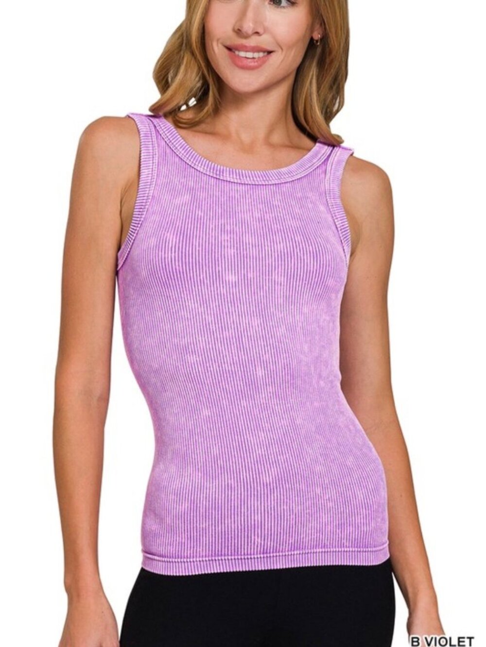 Zenana B Violet 2 Way Neckline Washed Ribbed Seamless Tank Top